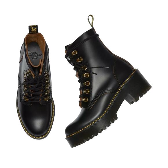 NEW! Dr. Martens Leona Black Vintage Smooth Leather Heeled Boots - Siize 11 - Picture 8 of 16